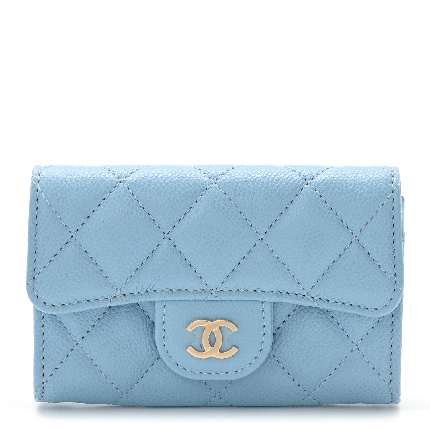 Chanel Caviar Quilted Flap Card Holder Wallet Light Blue 1 of 9