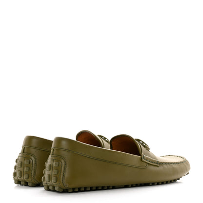 Gucci Soft Clove Calfskin Monochrome Mens Interlocking G Driver Loafers 12 Juniper Green 5 of 13