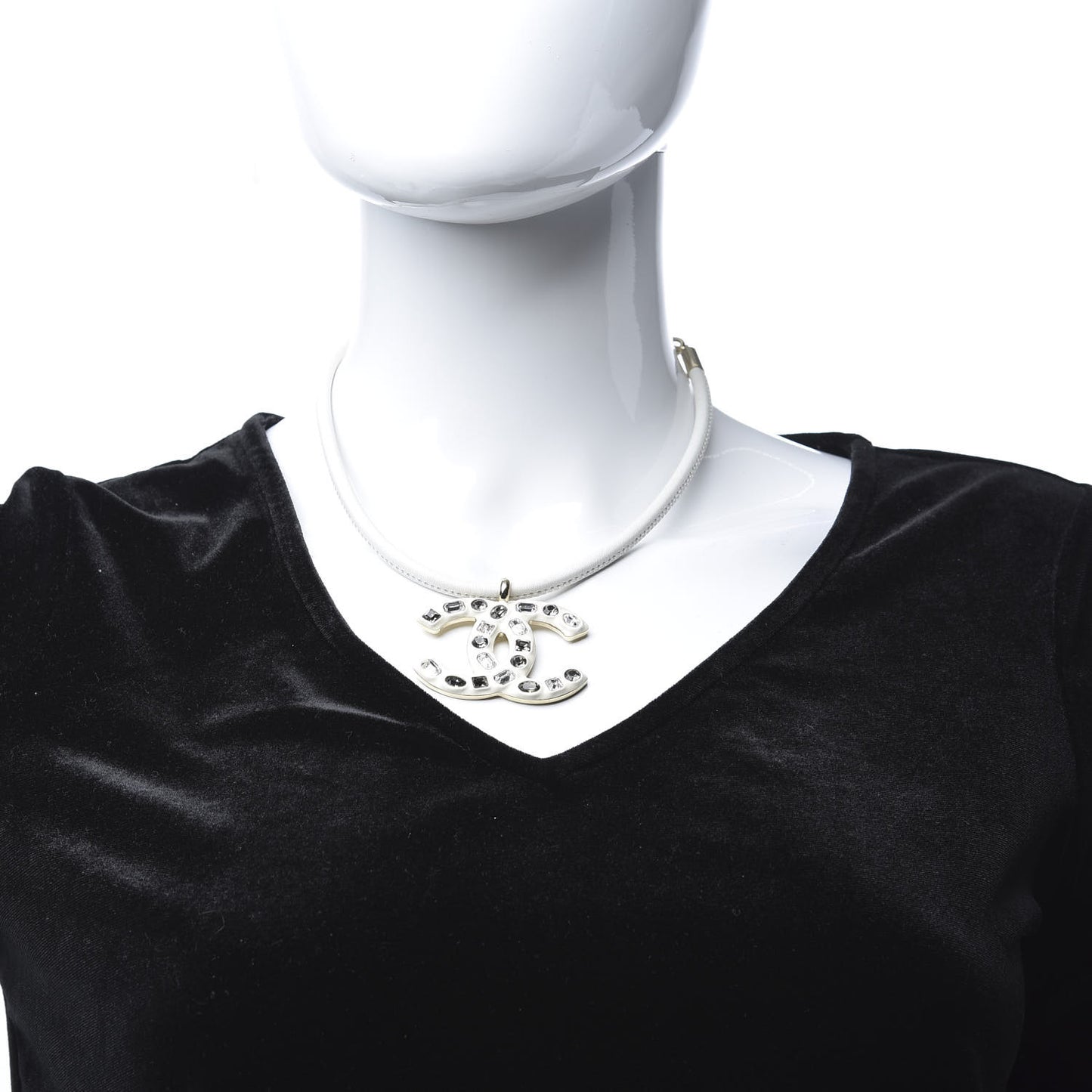 Crystal Enamel Choker Necklace White
