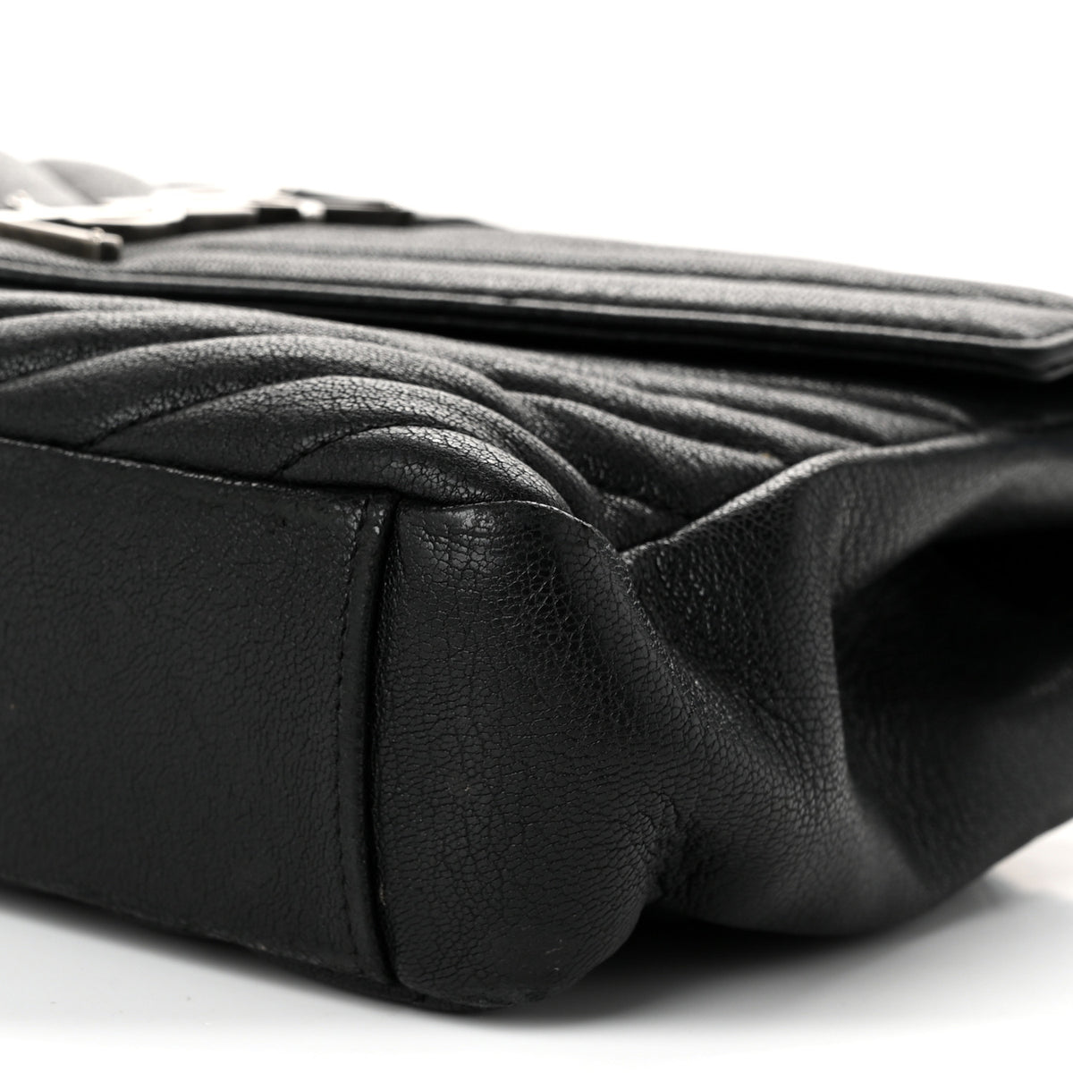 Sheepskin Matelasse Chevron Monogram Medium College Bag Black