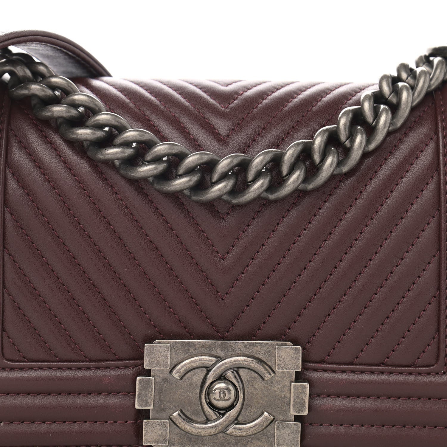 Chanel Calfskin Chevron Quilted Small Boy Flap Burgundy 8 of 13