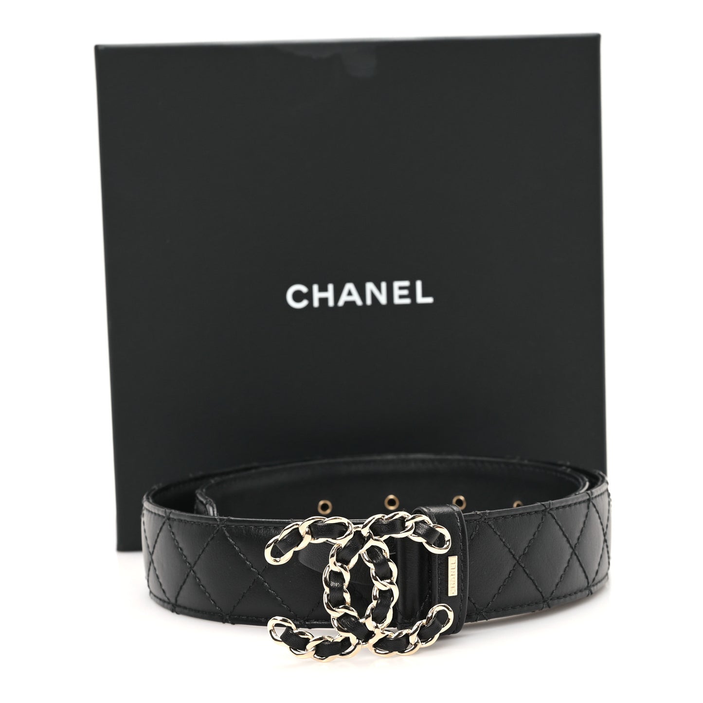 Calfskin Quilted CC Chain Belt 70 28 Black