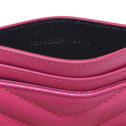 Saint Laurent Grain De Poudre Matelasse Chevron Monogram Credit Card Case Fresh Fuxia 7 of 8