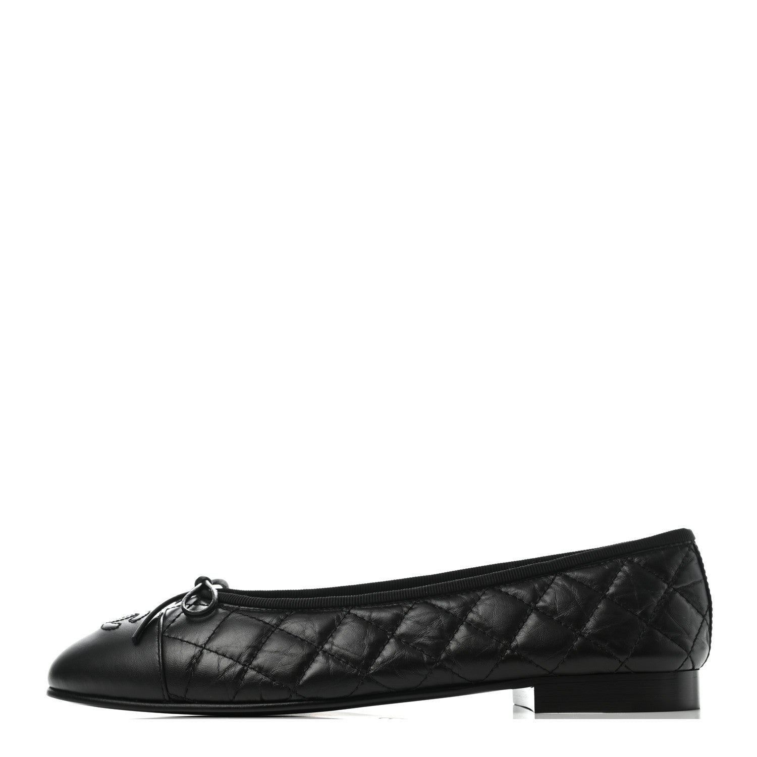 Chanel Aged Calfskin Quilted Cap Toe Ballerina Flats 38.5 Black 1 of 6