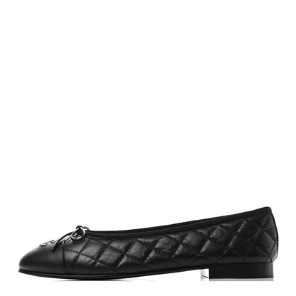 Chanel Aged Calfskin Quilted Cap Toe Ballerina Flats 38.5 Black 1 of 6