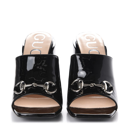 Gucci Patent Lexi Horsebit High-Heel Slide Sandals 38 Black 2 of 10