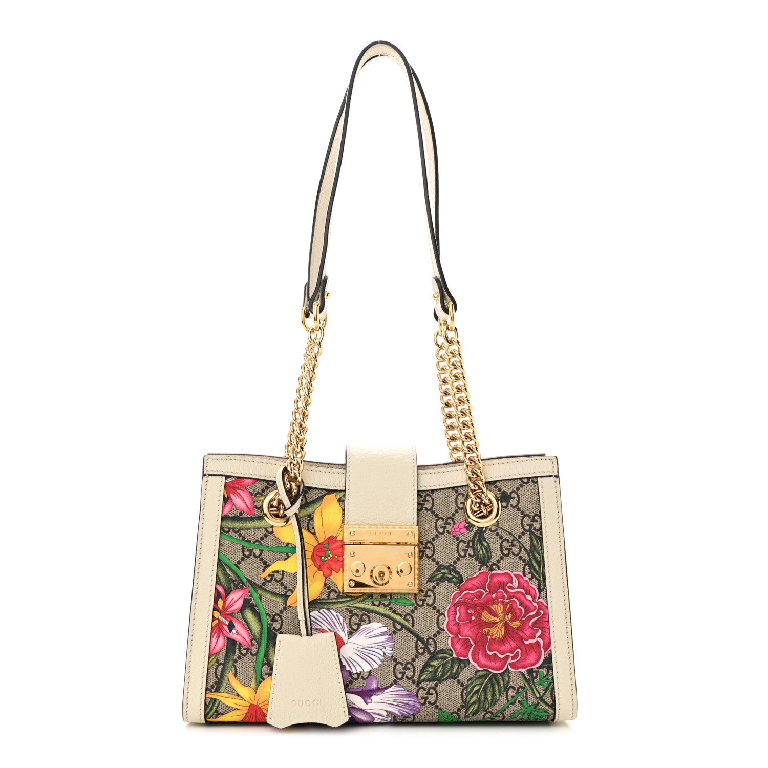Gucci GG Supreme Monogram Flora Textured Calfskin Small Padlock Tote Beige Ebony Multicolor Mystic White 1 of 12