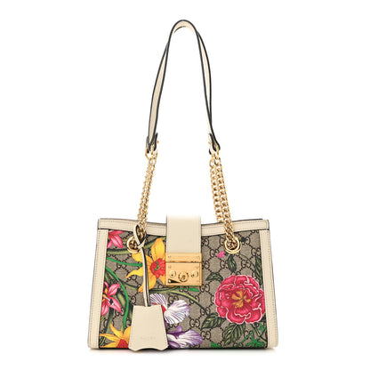 Gucci GG Supreme Monogram Flora Textured Calfskin Small Padlock Tote Beige Ebony Multicolor Mystic White 1 of 12
