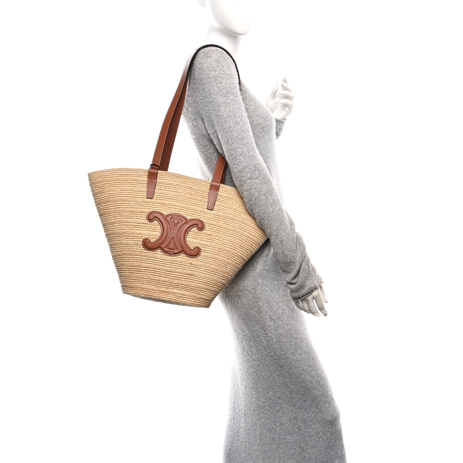Celine Raffia Calfskin Triomphe Medium Panier Tan 2 of 10