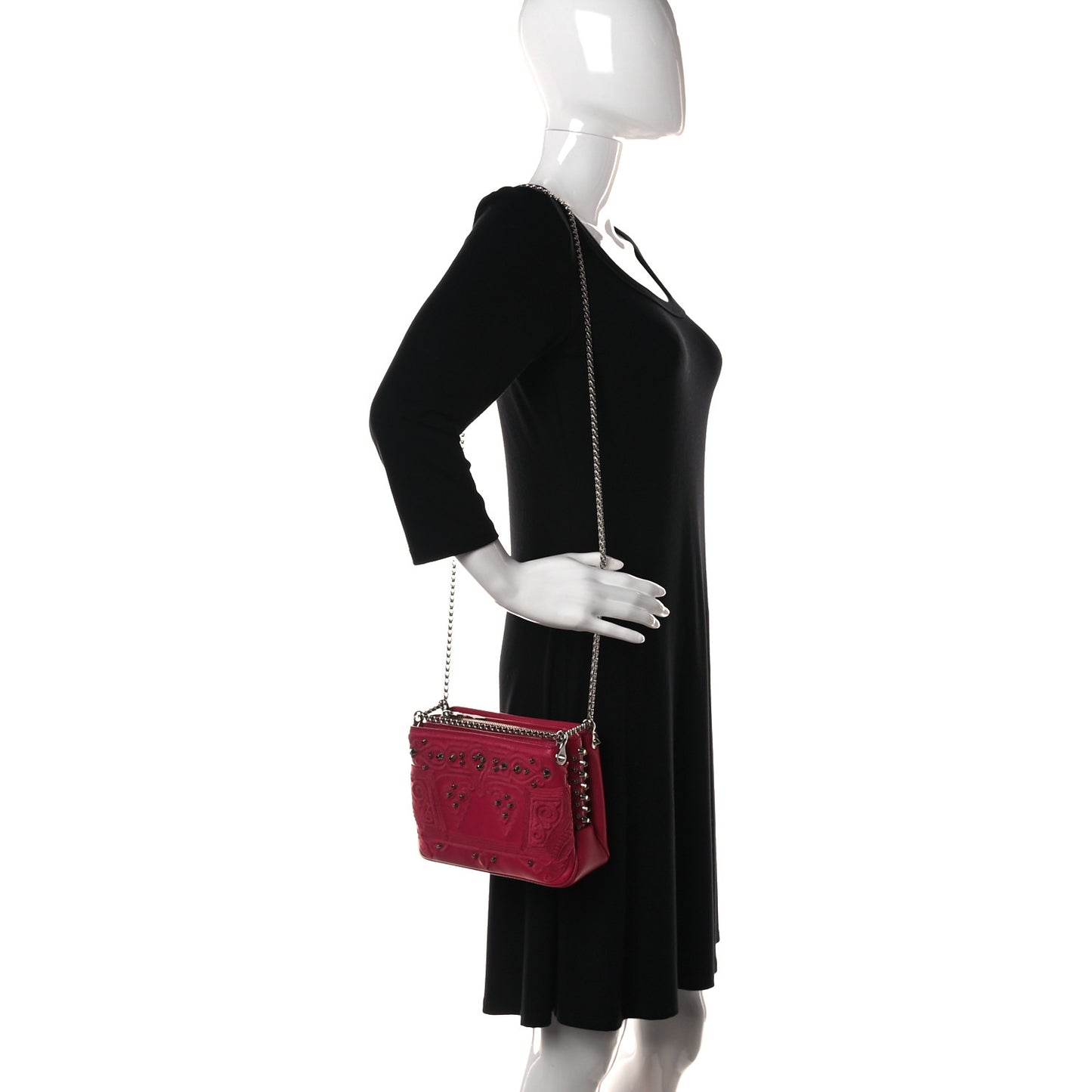 Calfskin Small Triloubi Embroidered Studded Chain Bag Pink