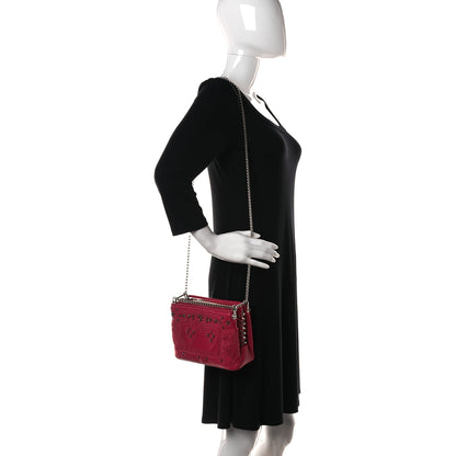 Christian Louboutin Calfskin Small Triloubi Embroidered Studded Chain Bag Pink 2 of 13