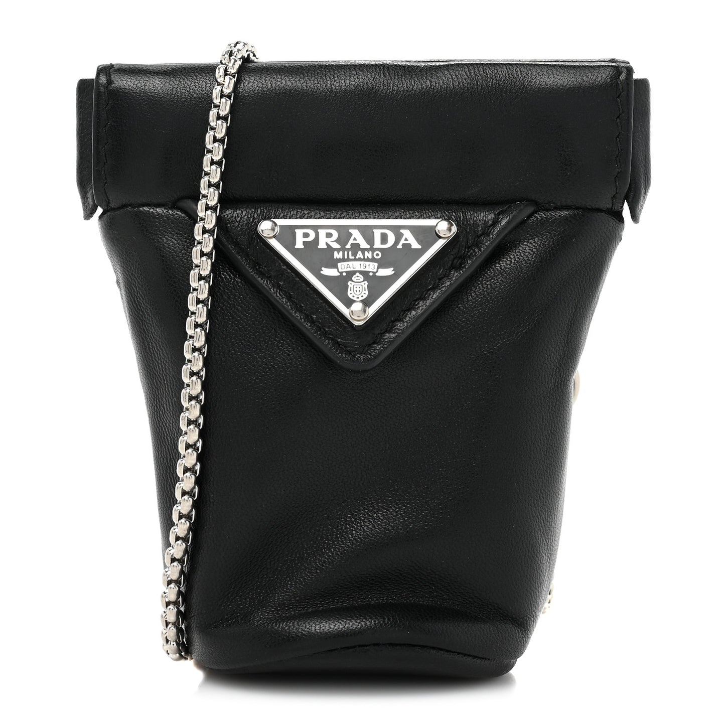 Nappa Re-Nylon Metal Triangle Logo Mini Bucket Crossbody Pouch Black