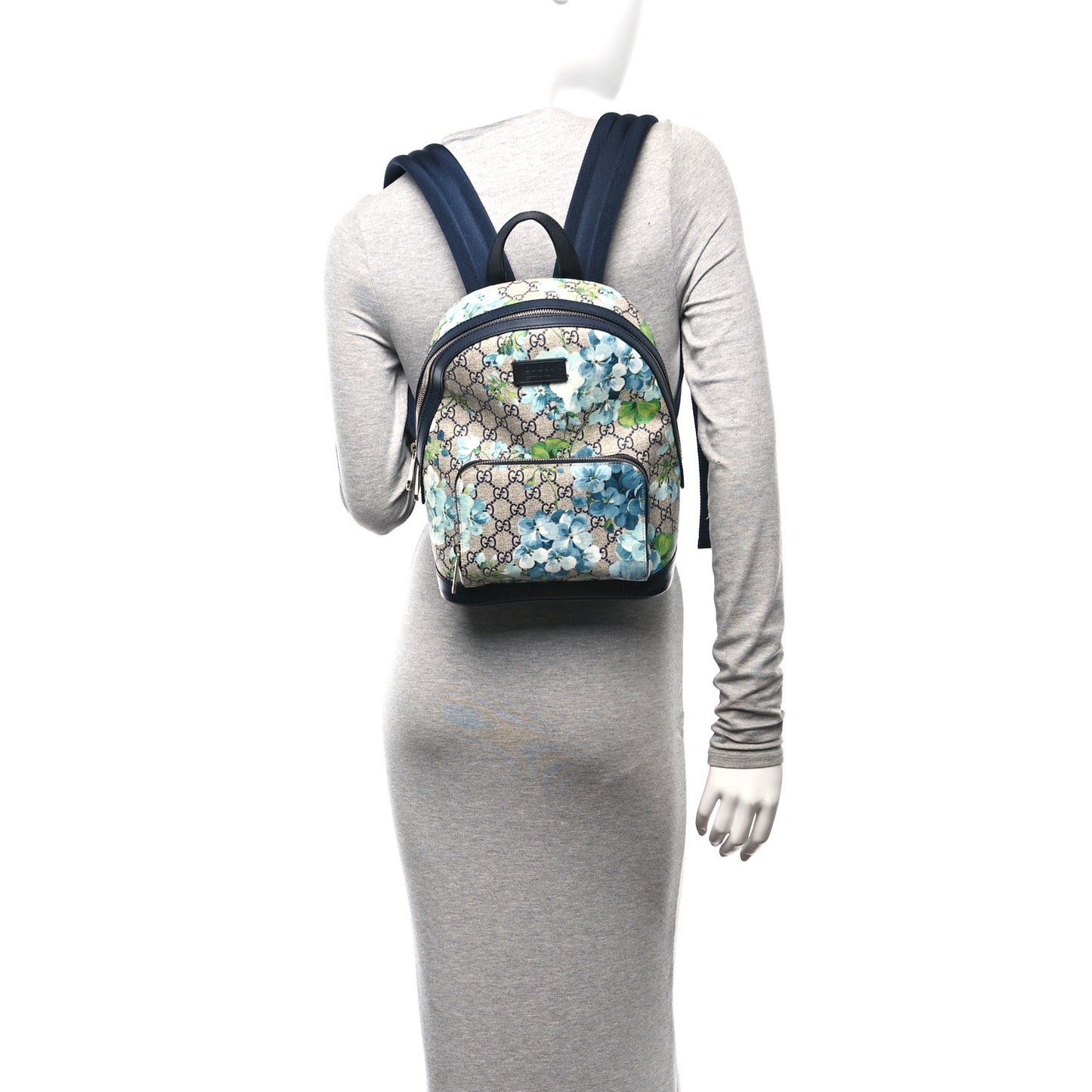 GG Supreme Monogram Blooms Small Day Backpack Blue