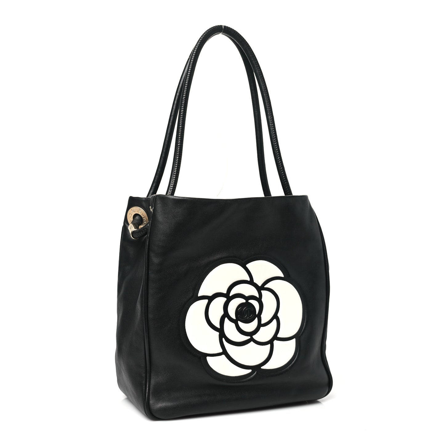 Lambskin Camellia Tote Black