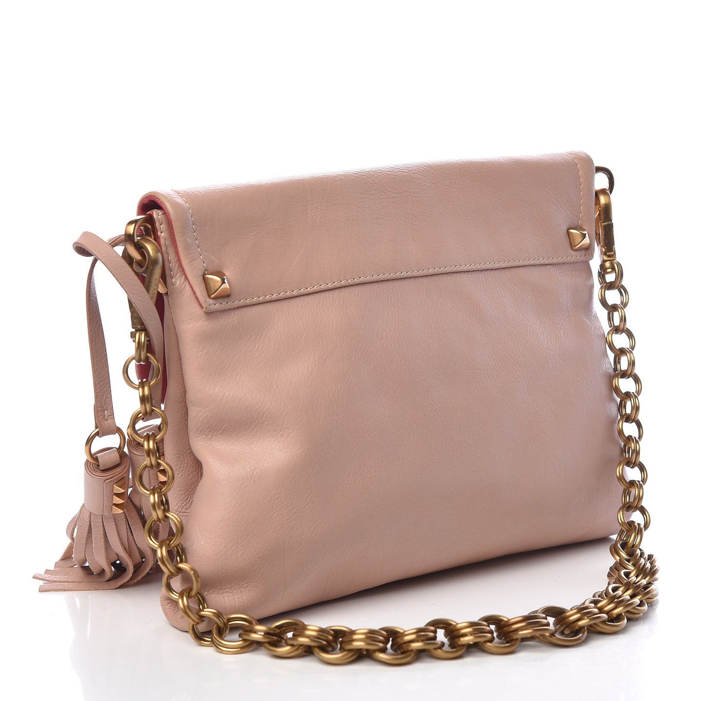 Soft Calfskin Detachable Chain Tassel Clutch Pink