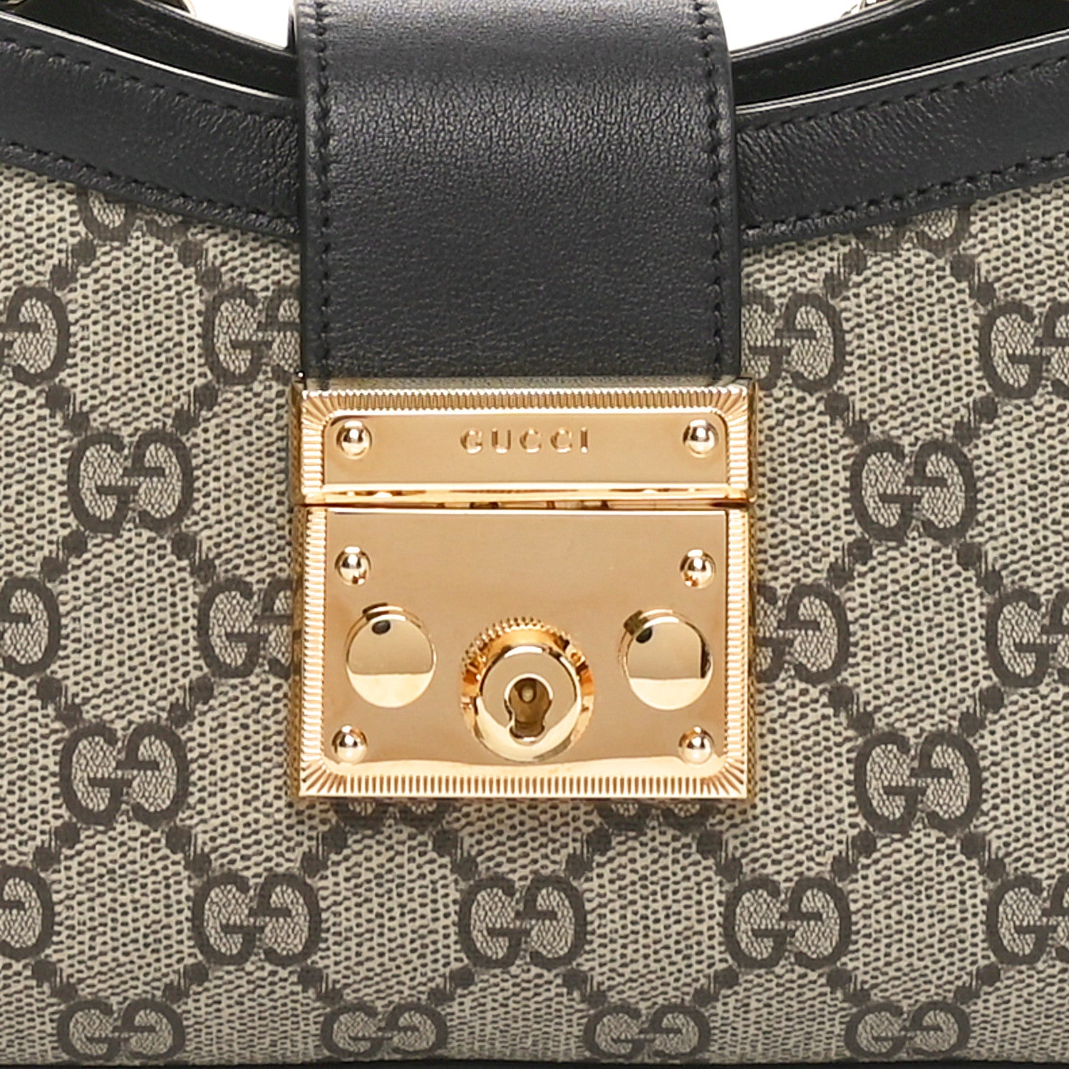 Gucci GG Supreme Monogram Calfskin Small Padlock Chain Shoulder Bag Beige Ebony Black 8 of 10