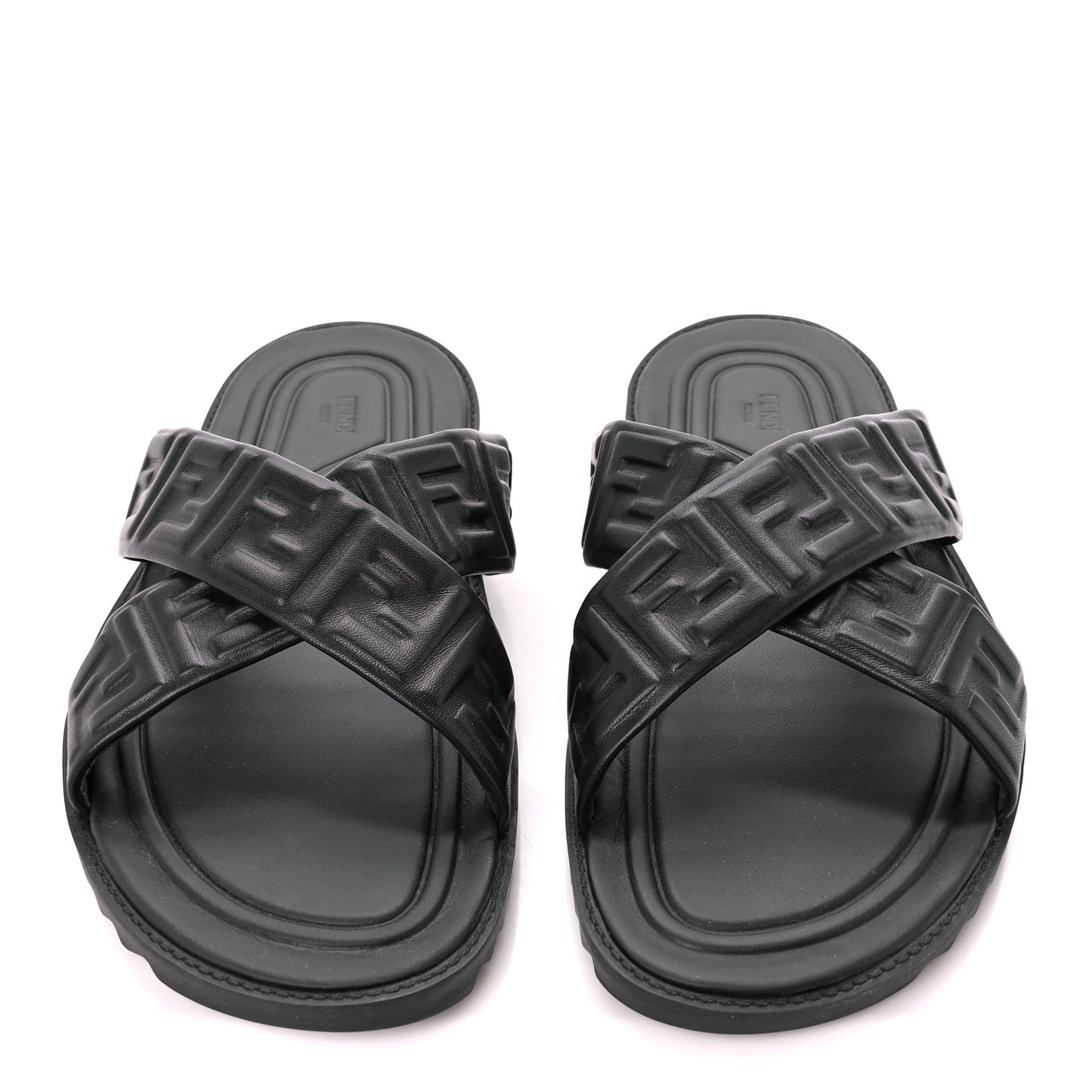 Nappa FF Embossed Mens Criss Cross Slide Sandals 10 Black