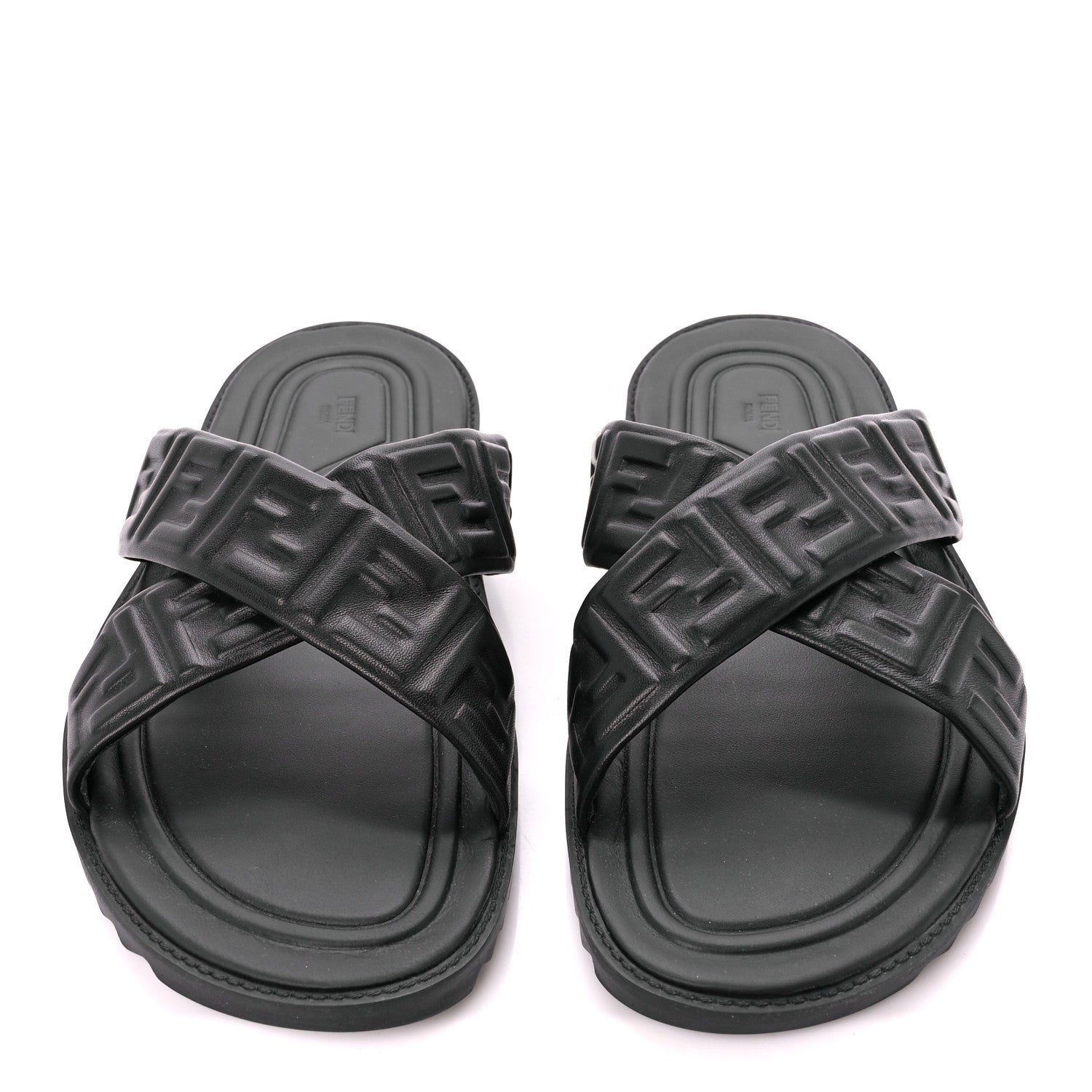 Fendi Nappa FF Embossed Mens Criss Cross Slide Sandals 10 Black 2 of 8