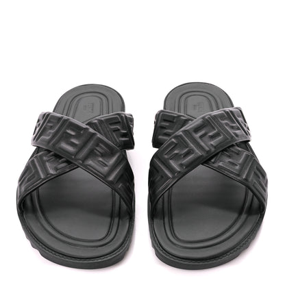 Fendi Nappa FF Embossed Mens Criss Cross Slide Sandals 10 Black 2 of 8