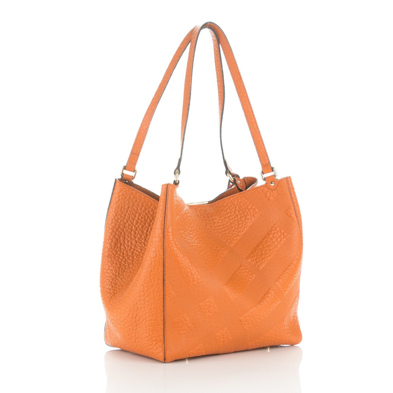 Burberry Signature Grain Calfskin Check Embossed Small Canterbury Tote Copper Orange 3 of 5