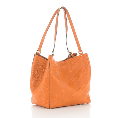 Burberry Signature Grain Calfskin Check Embossed Small Canterbury Tote Copper Orange 3 of 5