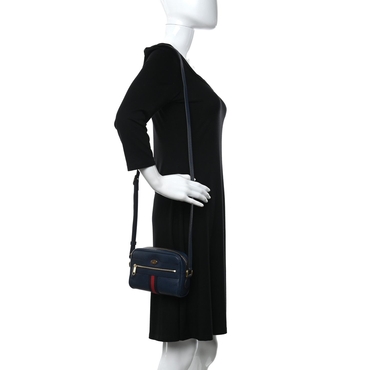Calfskin Web Mini Ophidia Shoulder Bag Navy