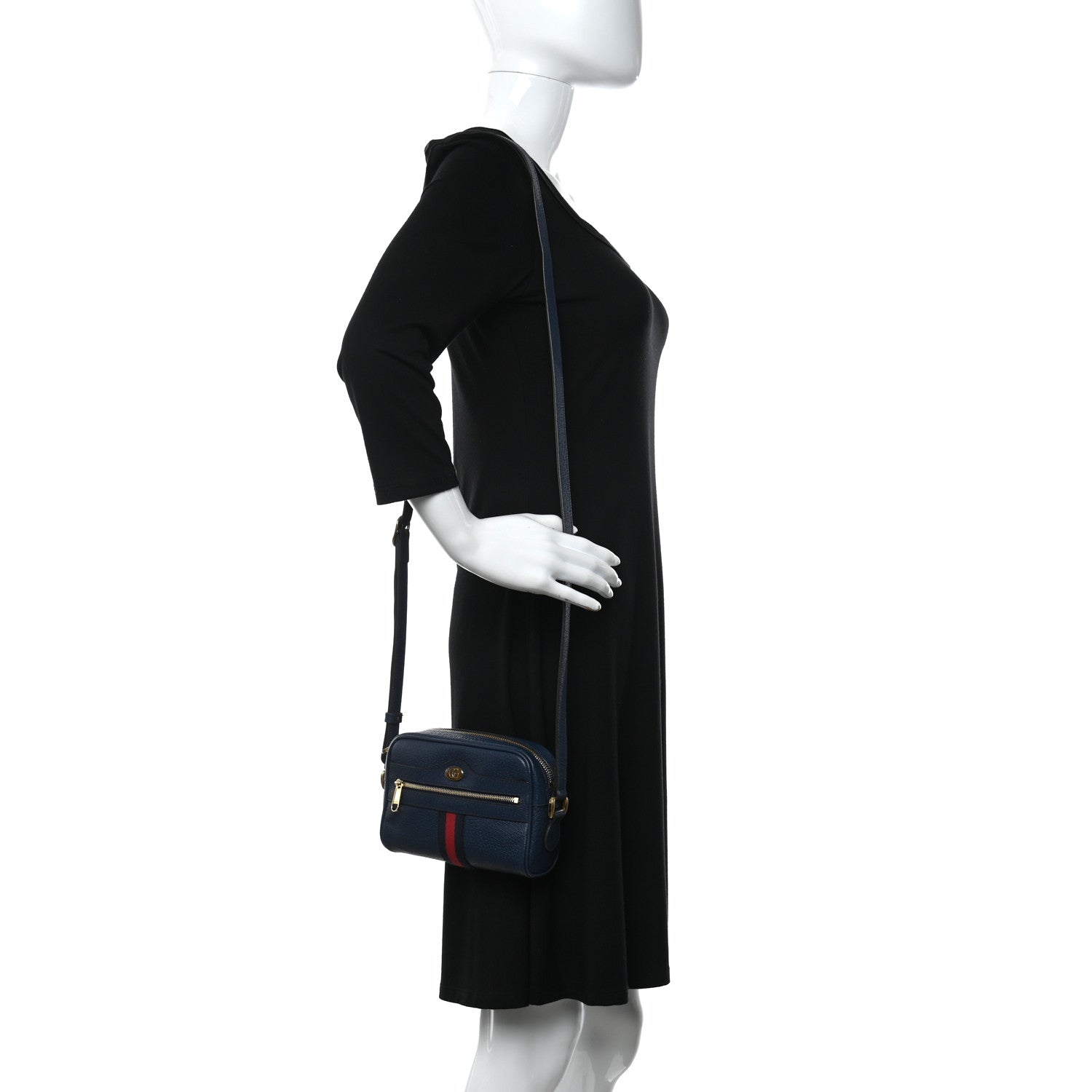 Gucci Calfskin Web Mini Ophidia Shoulder Bag Navy 2 of 11