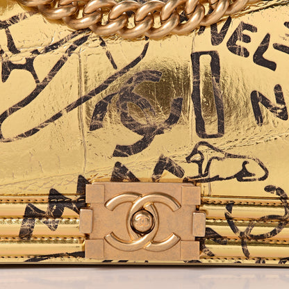 Chanel Metallic Calfskin Crocodile Embossed Graffiti Medium Cocodile Boy Flap Gold 10 of 11