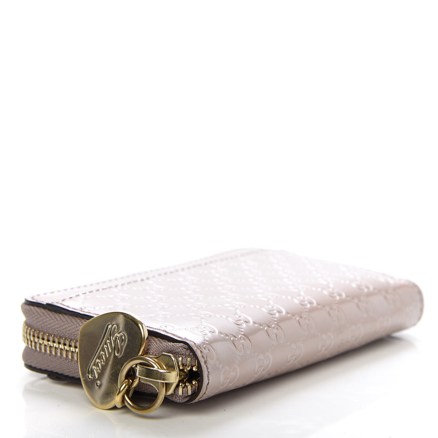 Patent Microguccissima Heart Detail Zip Around Card Case Pink