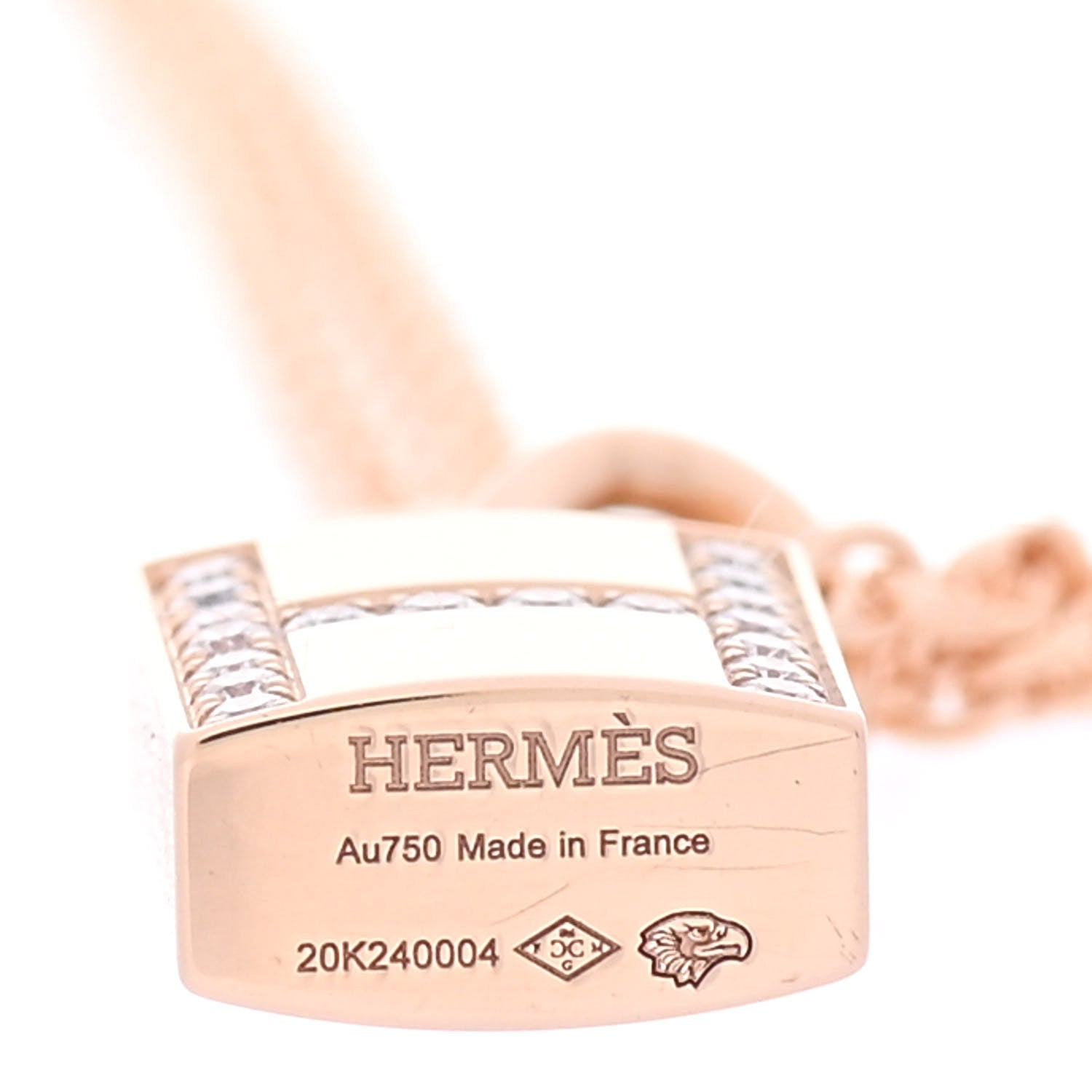 Hermes 18K Rose Gold Diamond Amulettes Cadenas Pendant Necklace 4 of 5