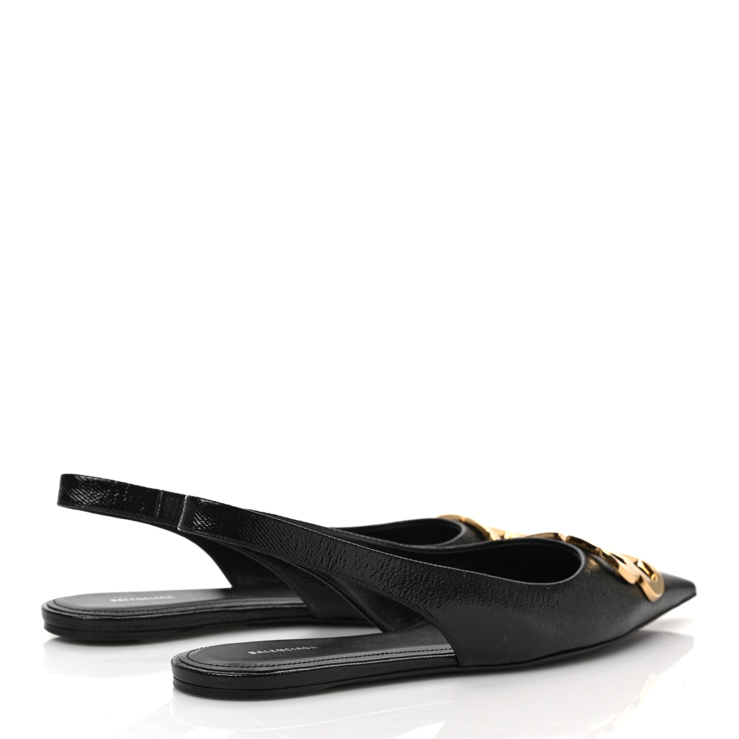 Balenciaga Coated Calfskin BB Knife Pointy Toe Slingback Flats 37.5 Black 4 of 10