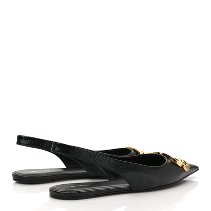 Balenciaga Coated Calfskin BB Knife Pointy Toe Slingback Flats 37.5 Black 4 of 10
