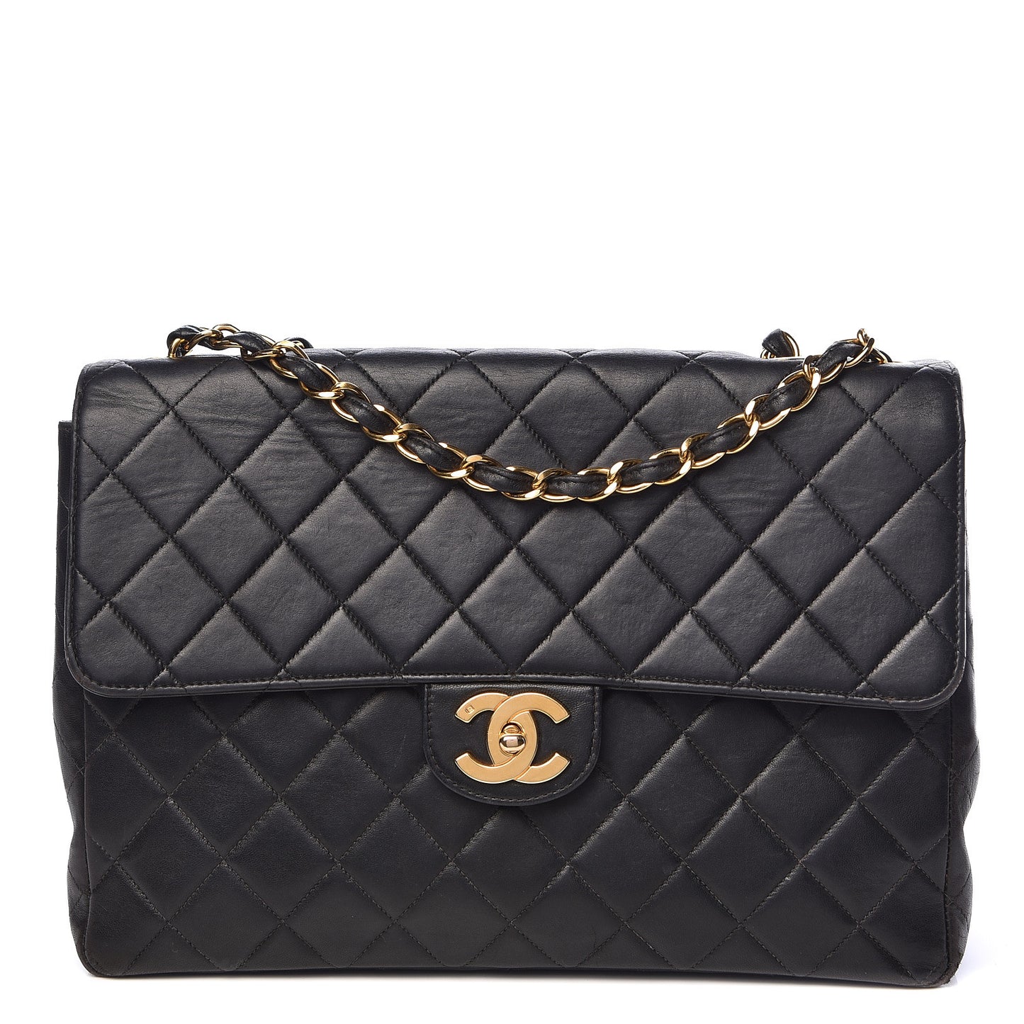 Lambskin Quilted Jumbo Single Flap Black