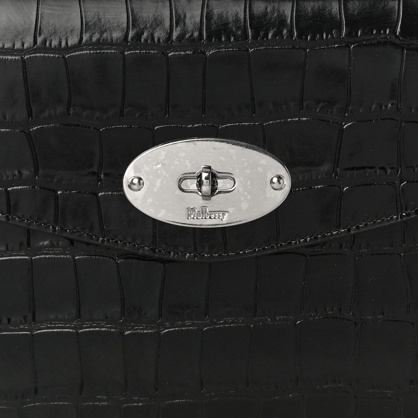 Crocodile Embossed Calfskin Darley Cosmetic Pouch Black