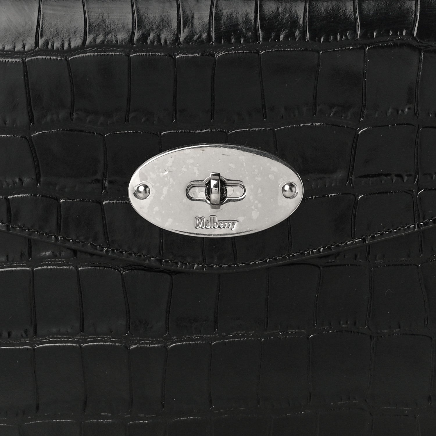 Mulberry Crocodile Embossed Calfskin Darley Cosmetic Pouch Black 7 of 9