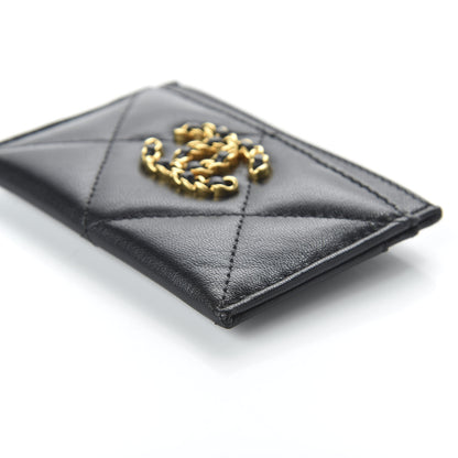 Chanel Shiny Goatskin Quilted Chanel 19 Card Holder Black 7 of 11