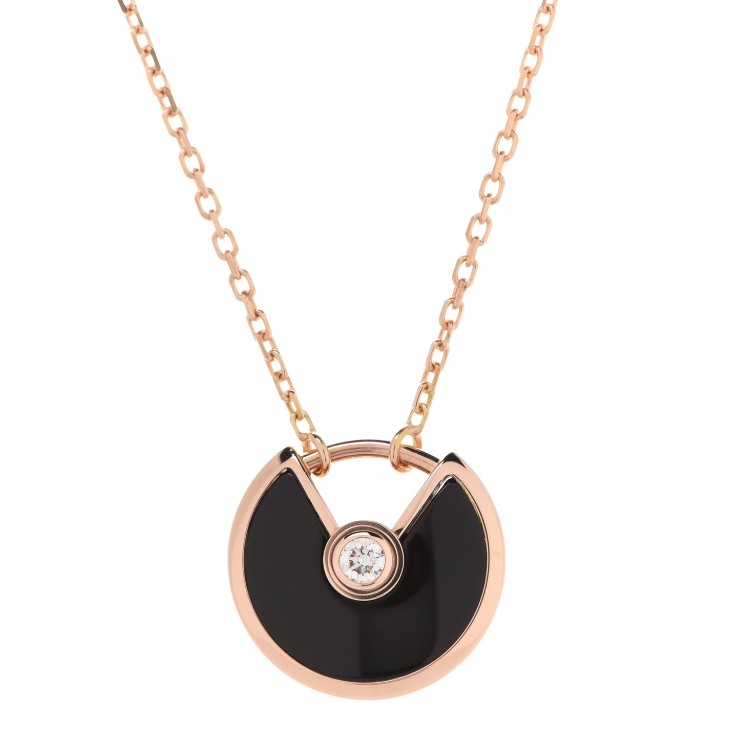 18K Pink Gold Diamond Black Onyx XS Amulette de Cartier Pendant Necklace
