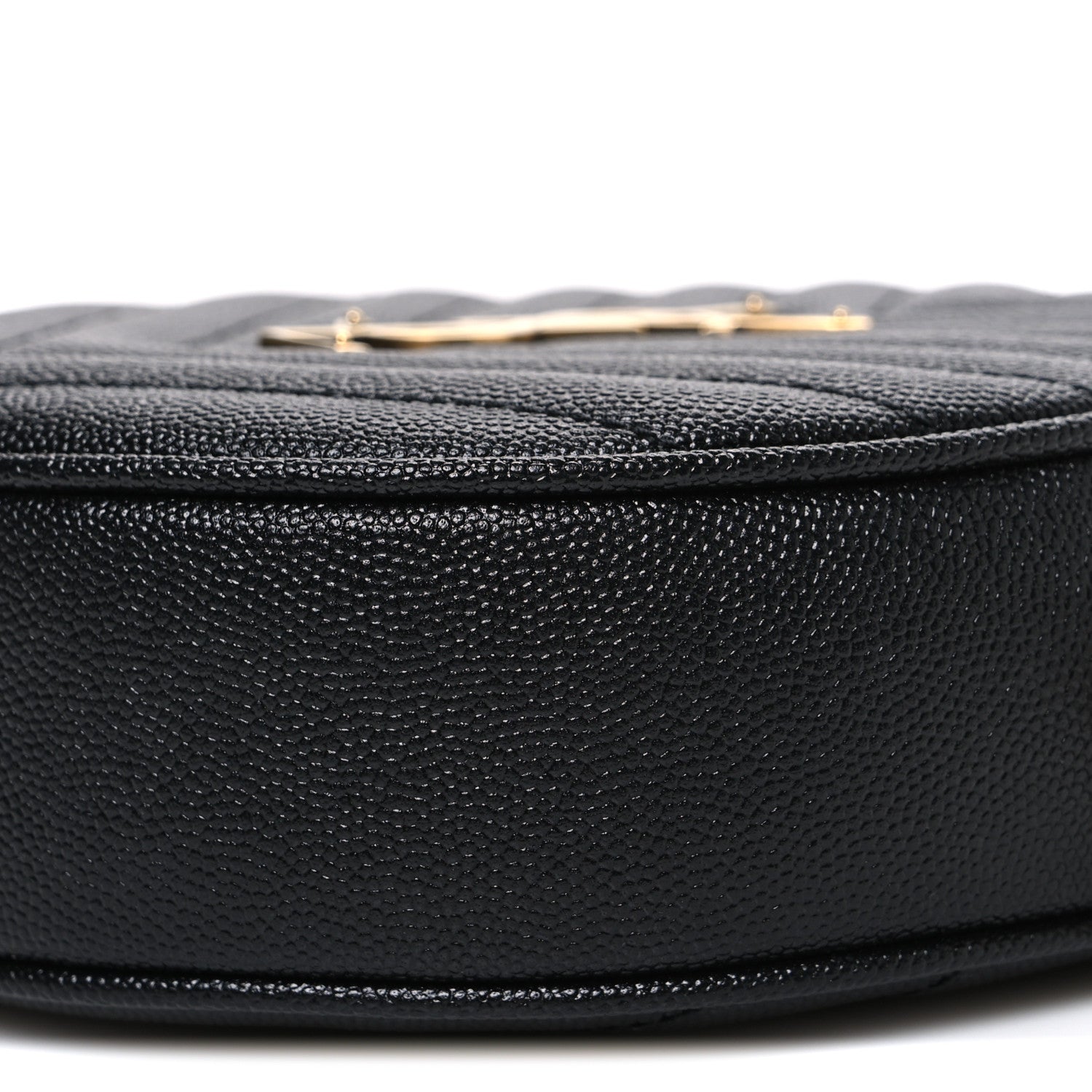 Saint Laurent Grain De Poudre Matelasse Chevron Quilted Round Vinyle Camera Bag Black 10 of 11