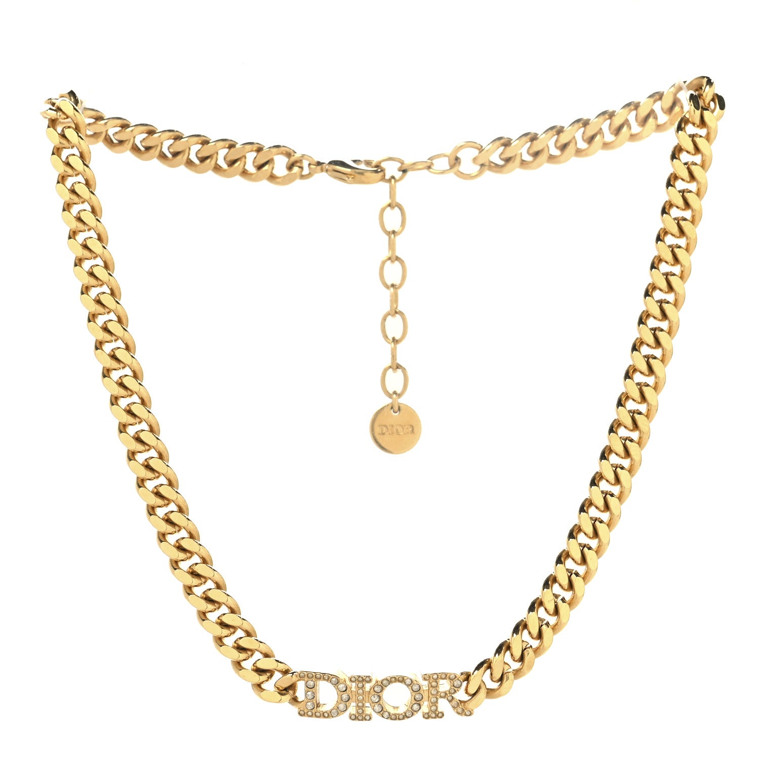 Christian Dior Metal Crystal Chain Choker Necklace Gold 3 of 6