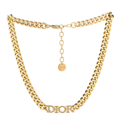 Christian Dior Metal Crystal Chain Choker Necklace Gold 3 of 6