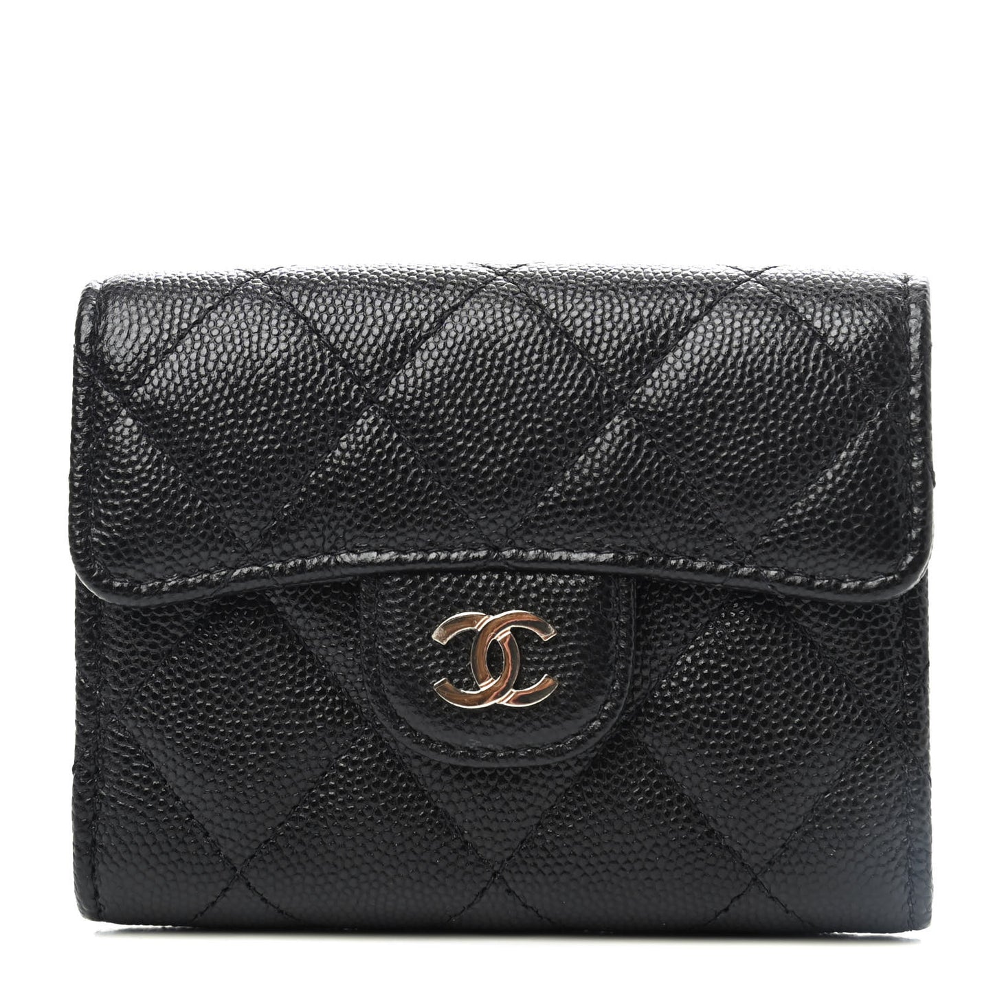 Caviar Quilted Flap Card Holder Wallet Black