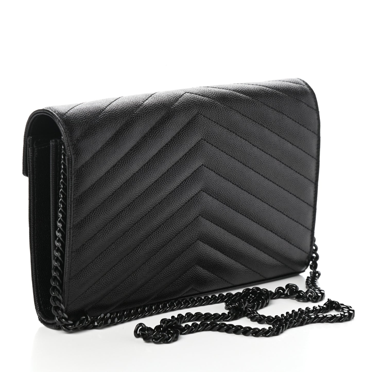 Grain De Poudre Matelasse Chevron Monogram Chain Wallet Black