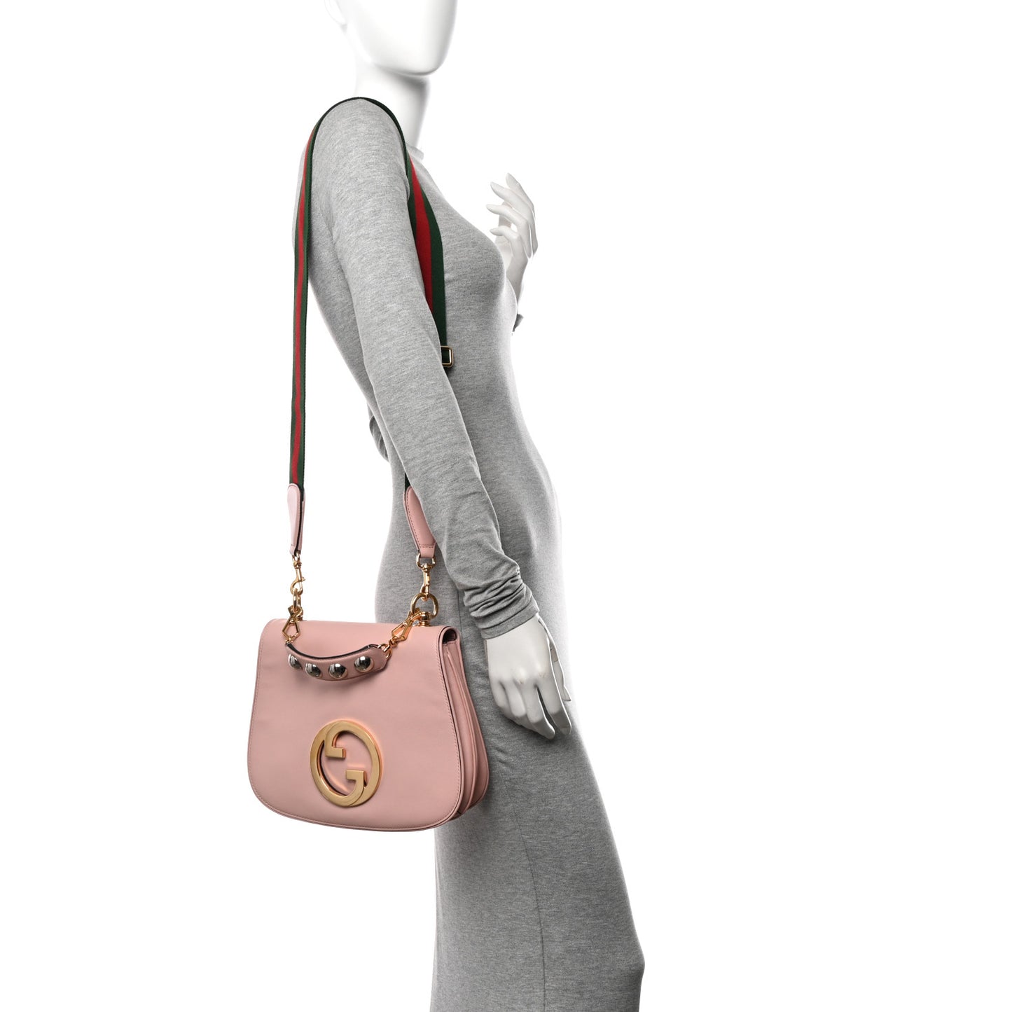 Roxy Calfskin Web Medium Blondie Top Handle Shoulder Flap Bag Powder Pink