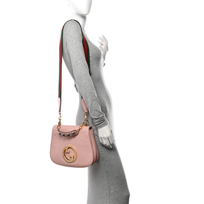Gucci Roxy Calfskin Web Medium Blondie Top Handle Shoulder Flap Bag Powder Pink 2 of 12