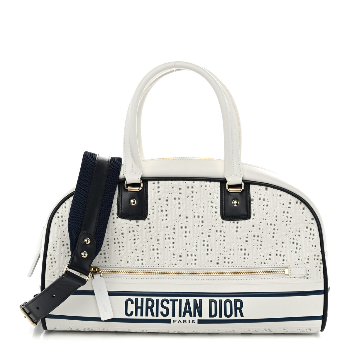 Perforated Calfskin Medium Dior Vibe Classic Bowling Bag White