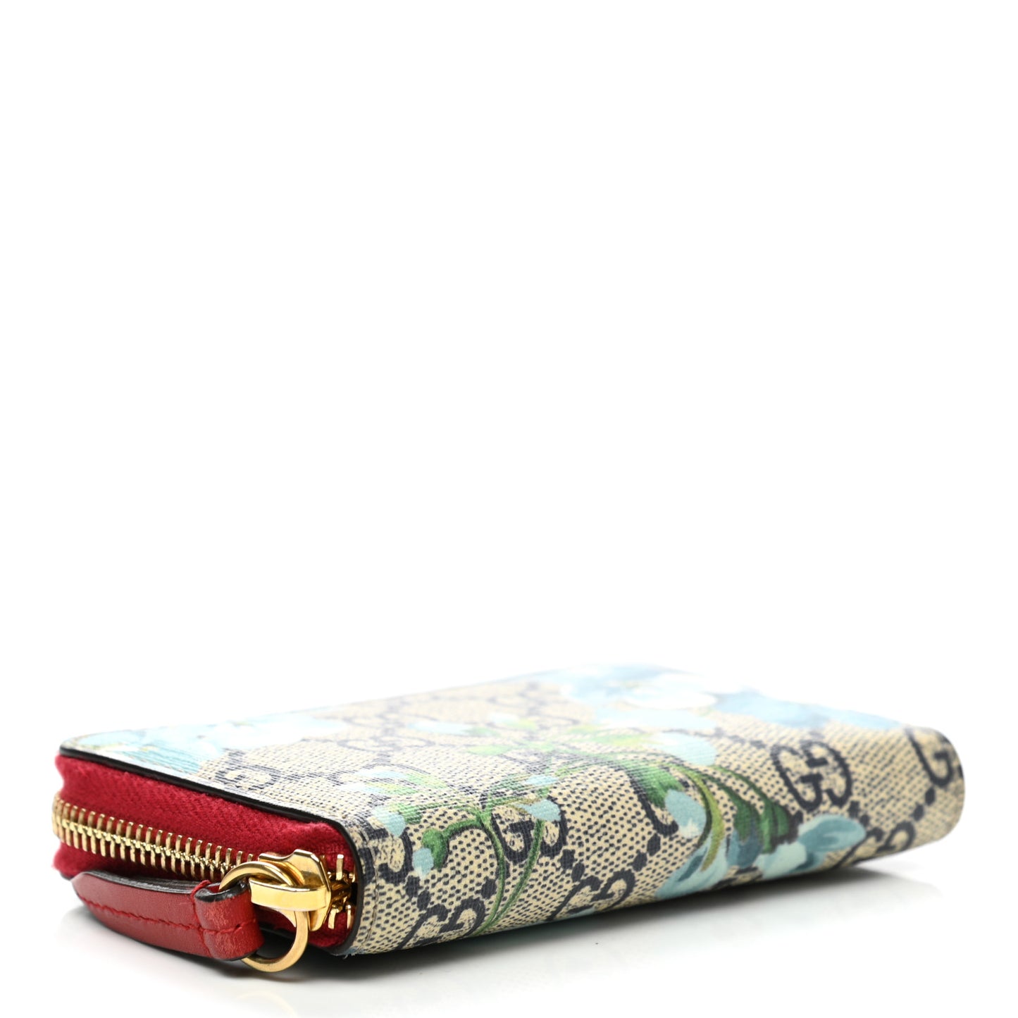 GG Supreme Monogram Blooms Zip Around Card Case Wallet Beige Blue Navy Hibiscus Red Beige Blue Navy Hibiscus Red