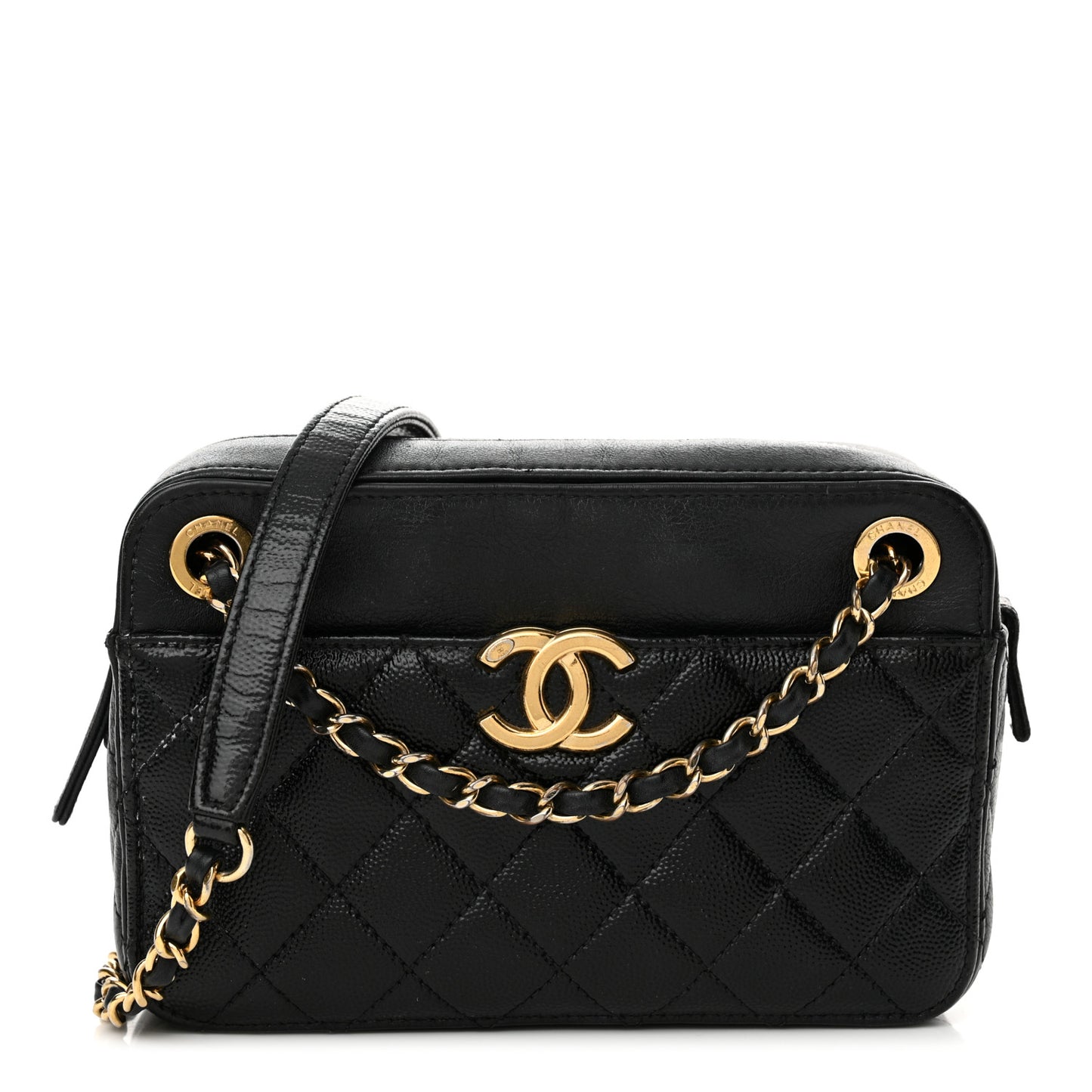 Shiny Caviar Quilted Small In & Out Camera Case Black