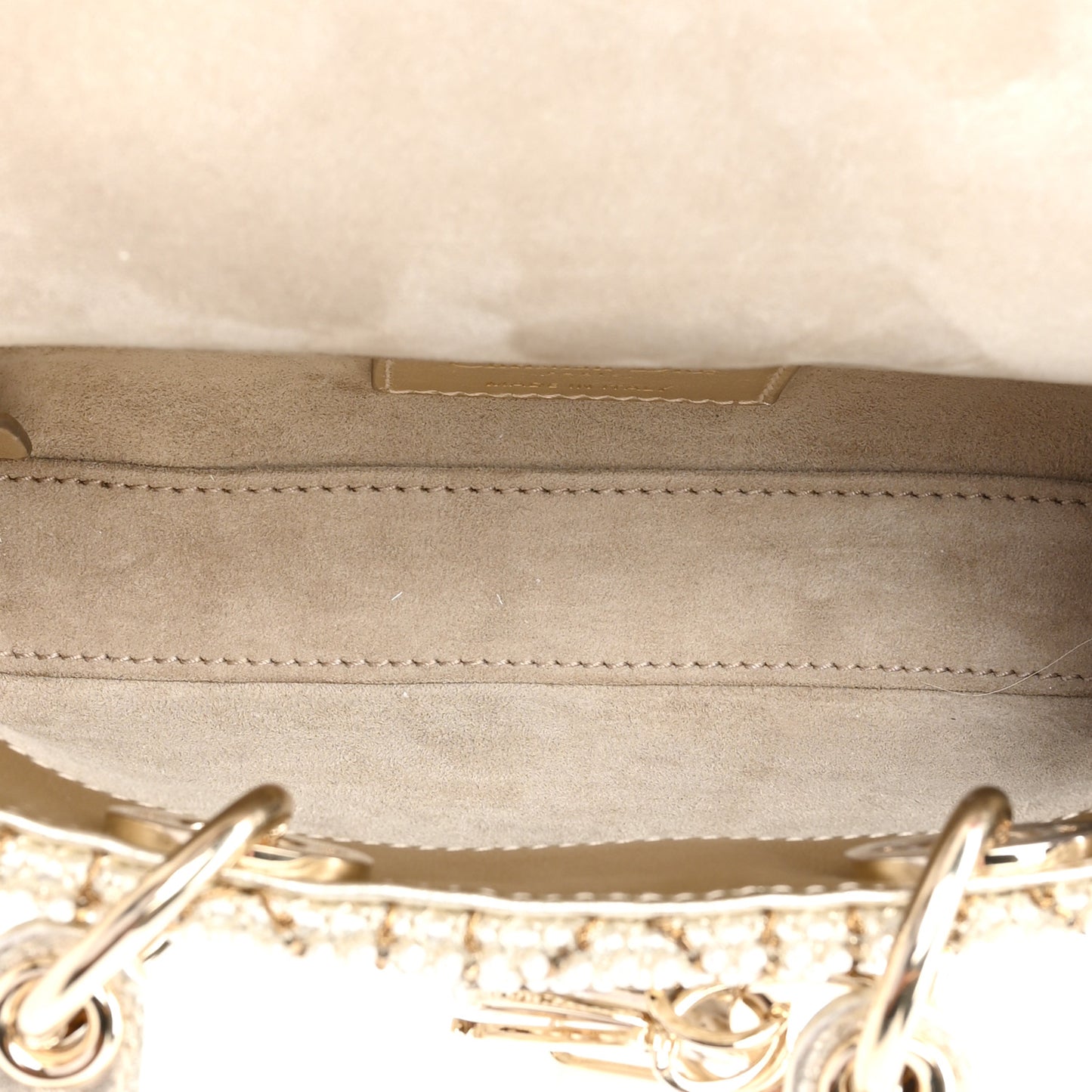 Lambskin Pearl Embroidered Micro Lady D-Joy Gold