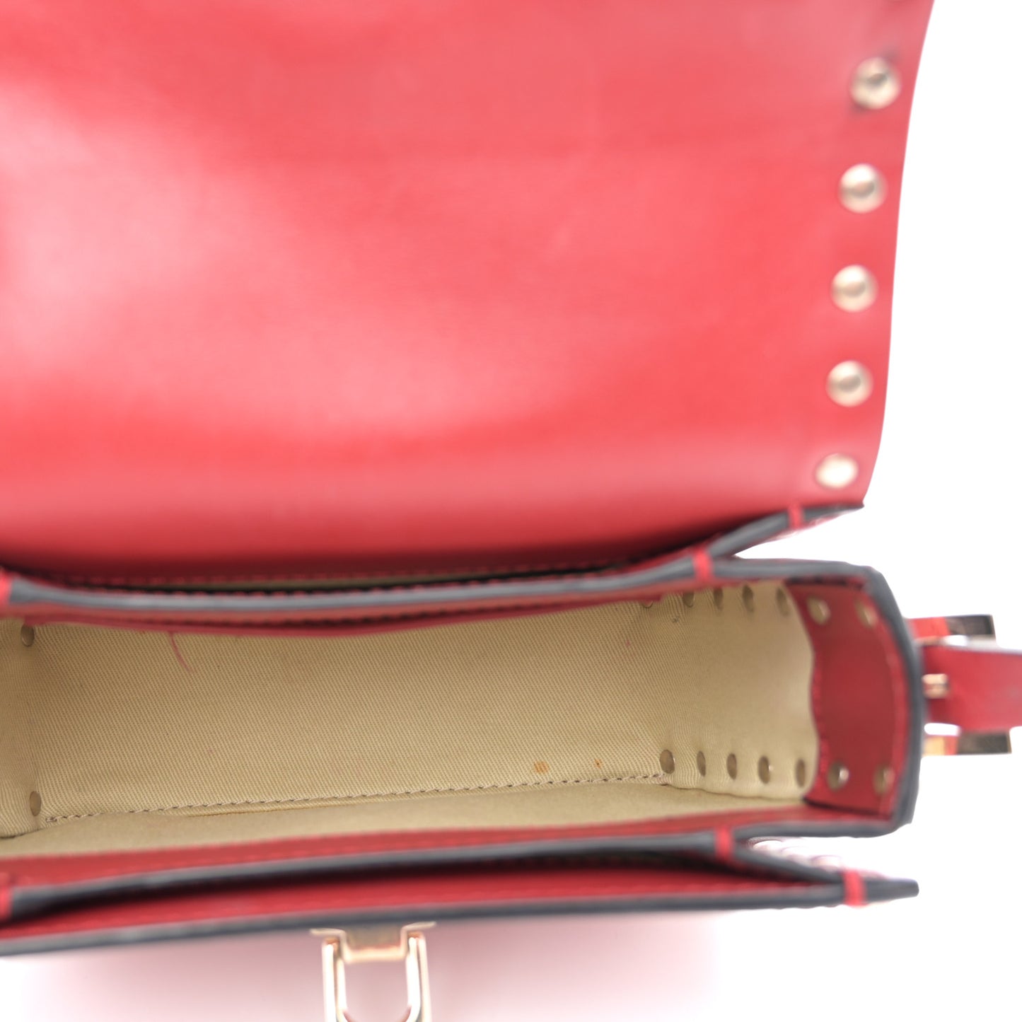 Vitello Small Rockstud Flap Saddle Bag Red