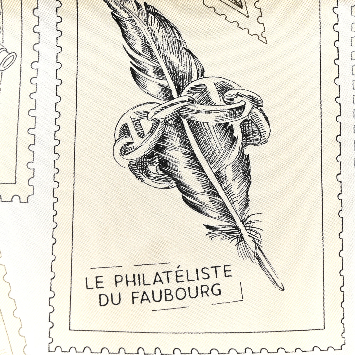 Hermes Silk Le Philateliste Du Faubourg Scarf 90 Gris Parchemin White 5 of 5